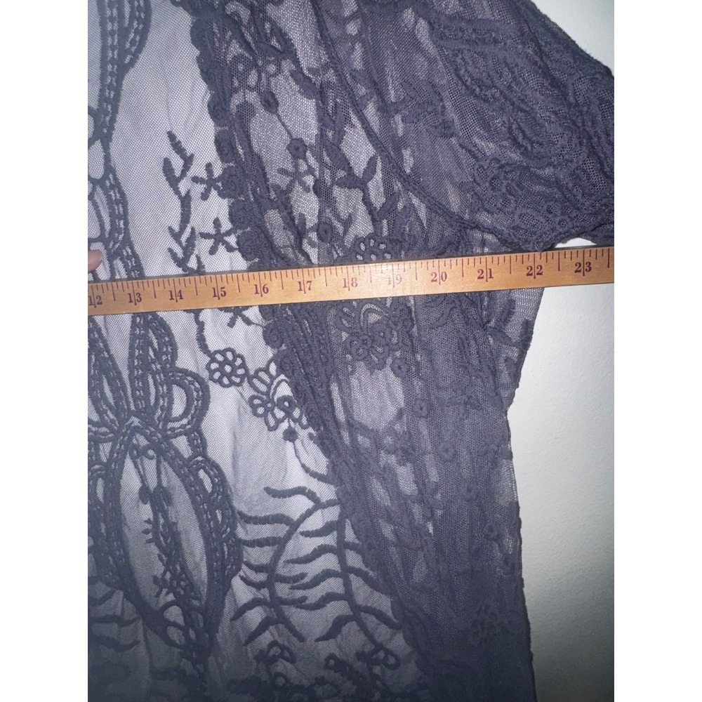 Sundance Women Charcoal Grey Sheer Floral Lace Open Front Kimono Cardigan Large - Picture 8 of 9